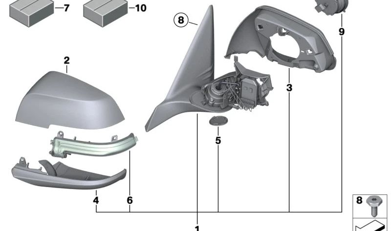 Espejo exterior calefactable izquierdo para BMW F21, F22, F23 (OEM 51167268549). Original BMW