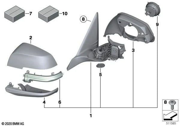 Espejo exterior sin cristal calefactado izquierdo para BMW Serie 3 F34, F34N (OEM 51167291615). Original BMW