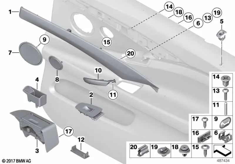 Clip giratorio para BMW Serie 5 F07, F07N Serie 6 F06, F12, F13 (OEM 07147216832). Original BMW