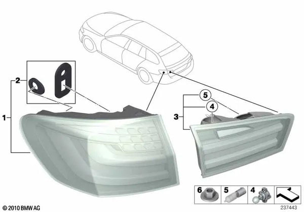 Piloto trasero lateral derecho para BMW F11 (OEM 63217203234). Original BMW.