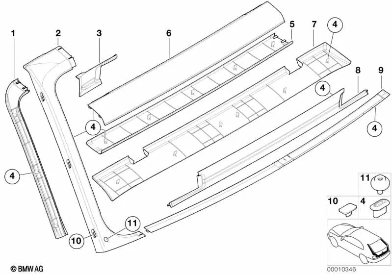 Revestimiento portón trasero lado izquierdo exterior para BMW Serie 5 E39 (OEM 51498194673). Original BMW