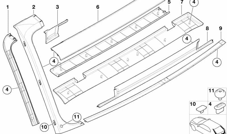 Revestimiento del Portón Trasero lado derecho interior para BMW E39 (OEM 51498216734). Original BMW