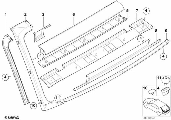 Revestimiento de la tapa del maletero lado izquierdo interior para BMW E39 (OEM 51498216729). Original BMW.