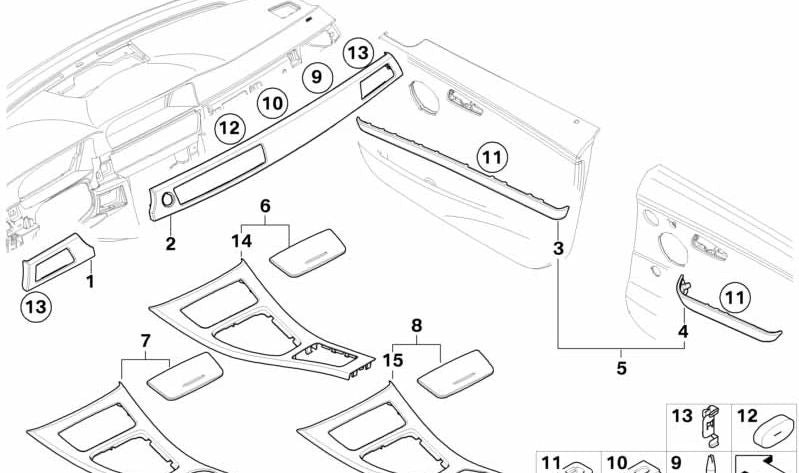 Listón decorativo puerta delantera izquierda para BMW Serie 3 E90N, E91N (OEM 51419179965). Original BMW