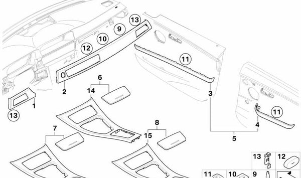 Embellecedor puerta delantera derecha OEM 51419179966 para BMW Serie 3 (E90, E91). Original BMW.