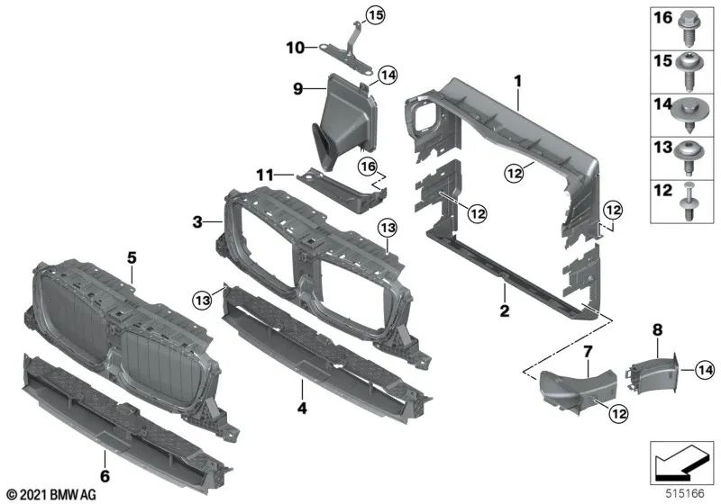 Soporte radiador adicional inferior derecho para BMW X3 F97, G01, X4 F98, G02 (OEM 51647400118). Original BMW