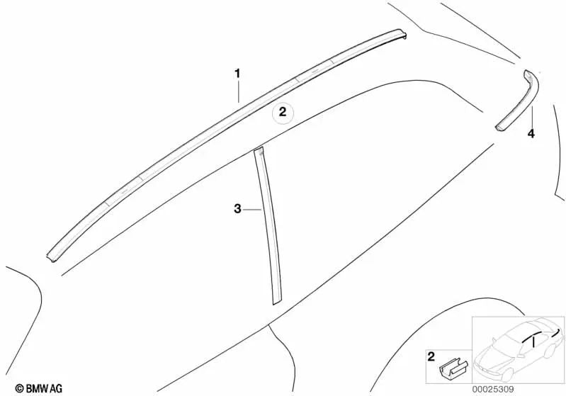 Moldura de techo derecha para BMW E70, E71 (OEM 51138411980). Original BMW