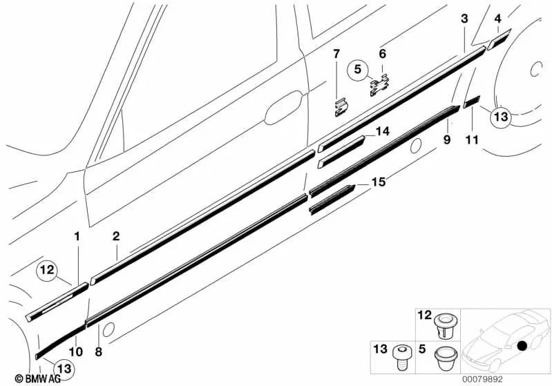 Junta del marco de la puerta trasera derecha para BMW Serie 7 E38 (OEM 51228158190). Original BMW.