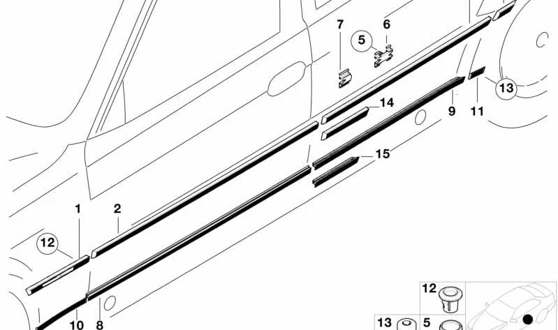 Moldura puerta delantera derecha para BMW Serie 7 E38 (OEM 51138208394). Original BMW