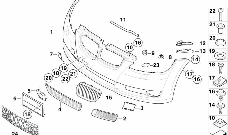 Rejilla derecha parcialmente abierta OEM 51117154720 para BMW E92, E93. Original BMW.