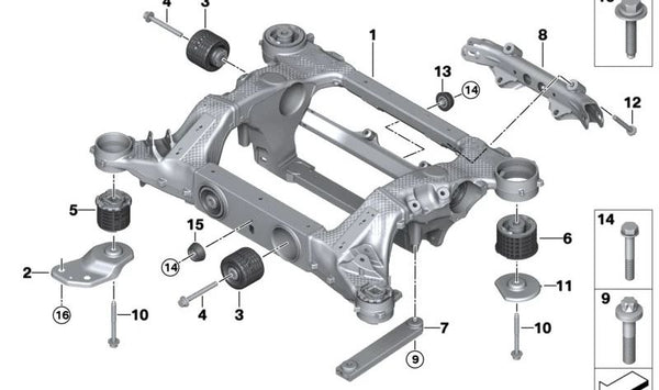 Brazo de suspensión trasero izquierdo OEM 33306889339 para BMW i20. Original BMW.