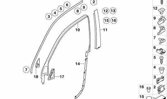 Moldura marco de ventana puerta delantera izquierda OEM 51328408409 para BMW E53. Original BMW.