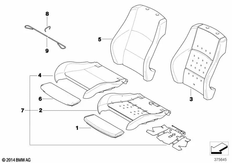 Funda para soporte de muslo para BMW E81, E82, E88 (OEM 52107247337). Original BMW