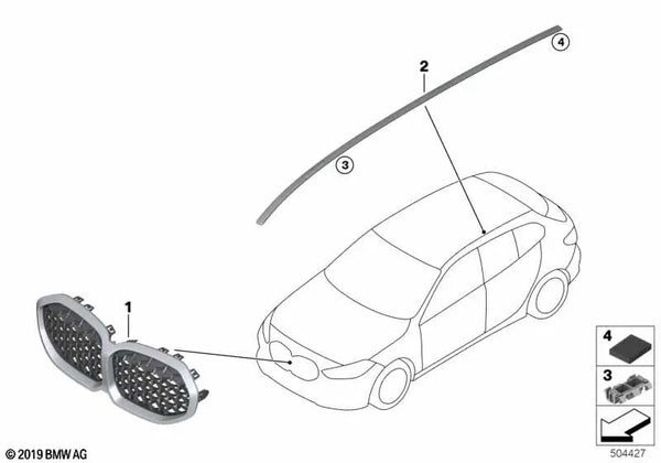 Moldura techo imprimada derecha para BMW F40, F70 (OEM 51139879312). Original BMW