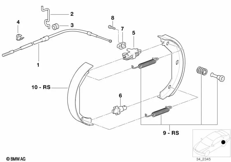 Soporte del cable de freno de mano para BMW E39, E53 (OEM 34411166019). Original BMW.