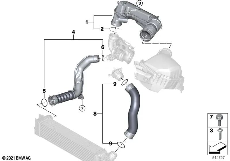 Tubo de aire limpio con resonador para BMW Serie 2 U06, X1 U11, U12 (OEM 13718489423). Original BMW.