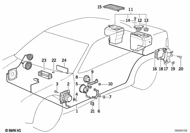 Alto-falante traseiro direito para BMW Série 3 E36 (OEM 65138370870). BMW originais.