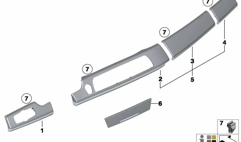 Embellecedor aluminio para reposabrazos OEM 51459155135 para BMW F01, F02, F04. Original BMW.