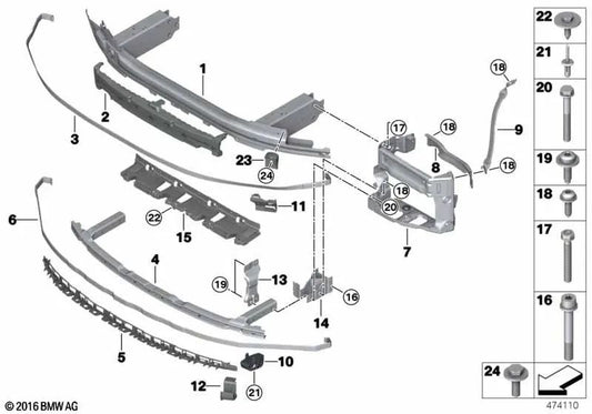 Amortiguador superior para BMW G11, G12, G12N (OEM 51118061182). Original BMW