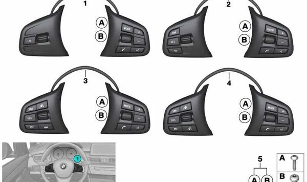 Botón de control multifunción para volante deportivo OEM 61319306404 para BMW F45, F46, F48. Original BMW