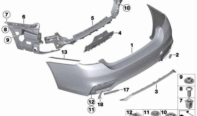 Guía central trasera OEM 51127432637 para BMW F32, F33, F36. Original BMW.