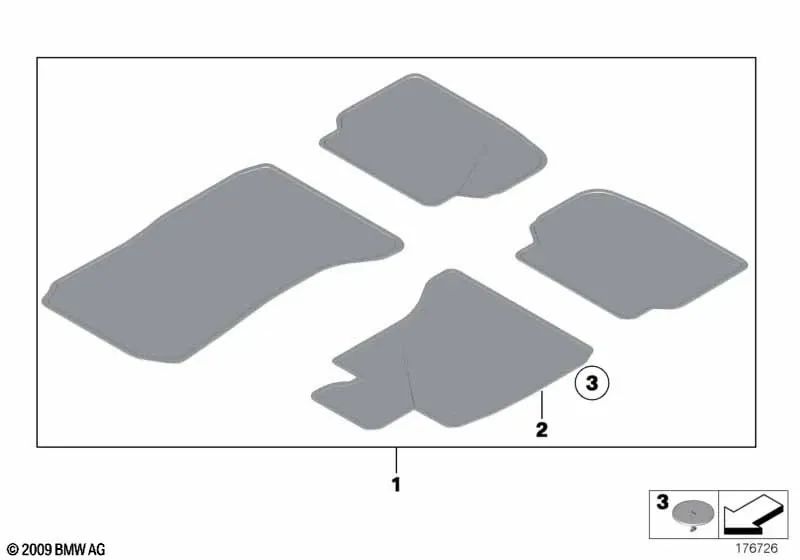 Juego de alfombrillas de terciopelo para BMW Serie 7 F02 (OEM 51479172807). Original BMW.