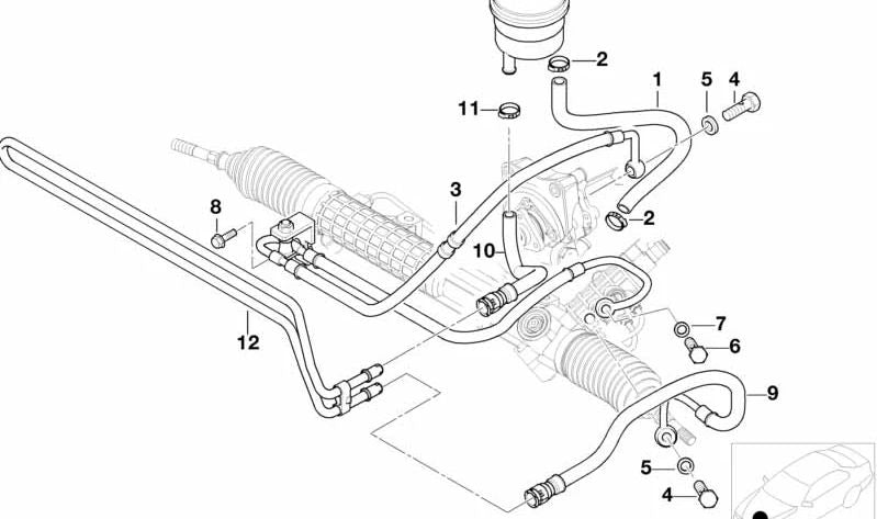 Tubo de retorno de dirección asistida OEM 32412282104 para BMW E46 (Modelos compatibles: 316i, 318i, 320i, 323i, 325i, 328i, 330i, 316d, 318d, 320d, 330d). Original BMW.