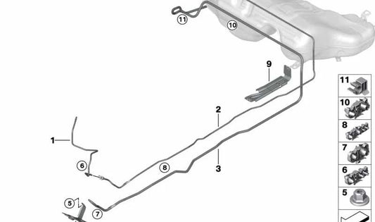 Tubo di alimentazione del carburante OEM 16127396547 per BMW F30, F31, F32, F33, F34, F36. BMW originale.