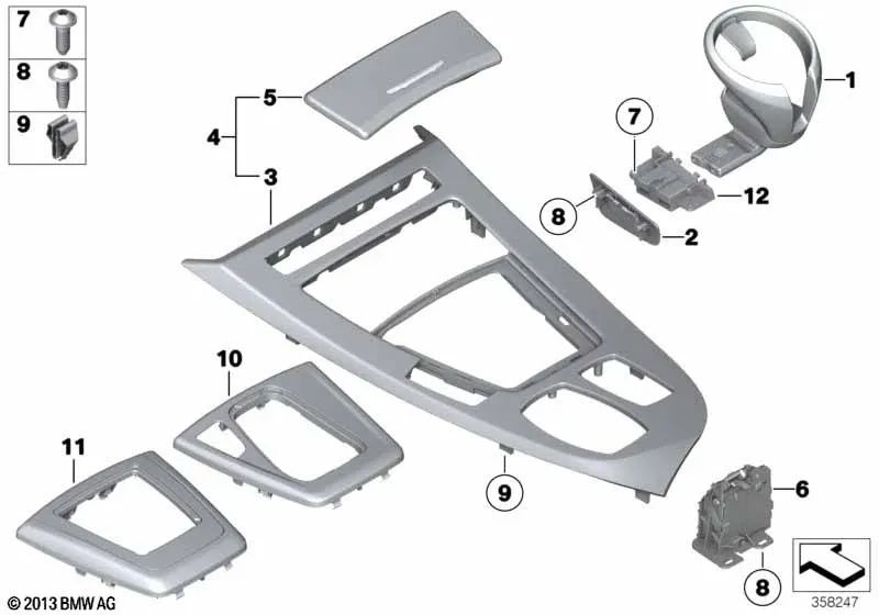 Cubierta para consola central Fineline en antracita para BMW Z4 E89 (OEM 51169181441). Original BMW.