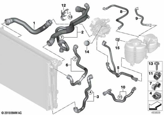 Cylinder head hose to expansion tank for BMW G20, G20N, G22, G22N, G26, G26N (OEM 17128654838). Original BMW