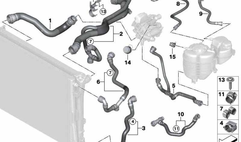 Tubo de radiador para BMW Serie 3 G20, G20N, Serie 4 G22, G26 (OEM 17128654839). Original BMW