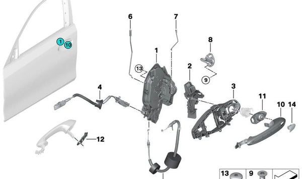 Cable Bowden Tirador de Puerta Delantera para BMW Serie 2 F44 (OEM 51217474350). Original BMW