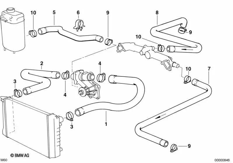 Manguera de Agua para BMW E39, E38, E31 (OEM 11531741404). Original BMW.