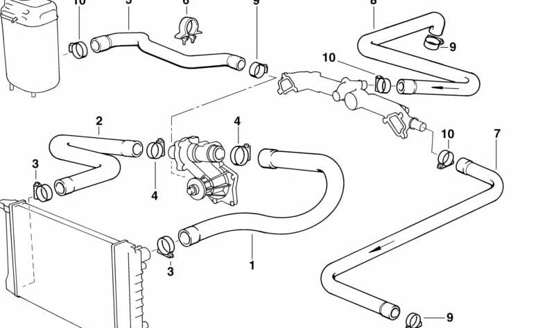 Manguera para Bomba de Agua Adicional del Motor para BMW Serie 7 E38 (OEM 64218380270). Original BMW.