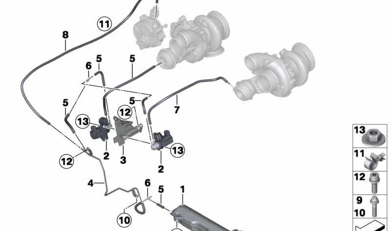 Tubería de vacío para BMW Serie 5 F10, Serie 6 F06, F12, F13 (OEM 11657845447). Original BMW