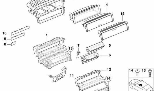 Portador funcional del centro de control para BMW Serie 3 E46 (OEM 51167001411). Original BMW