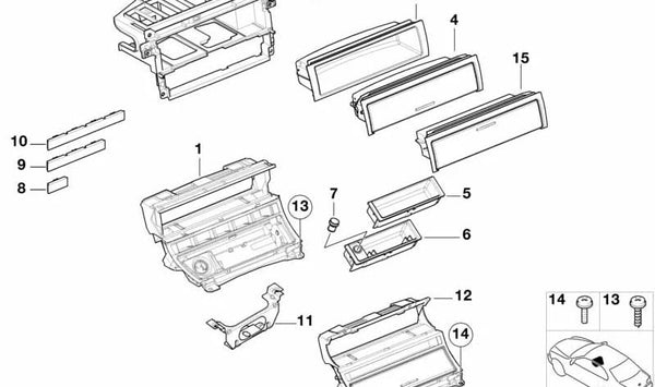 Portador funcional del centro de control para BMW Serie 3 E46 (OEM 51167001411). Original BMW