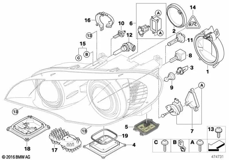 Kit de reparación de faros para BMW E70, E70N (OEM 63127195535). Original BMW