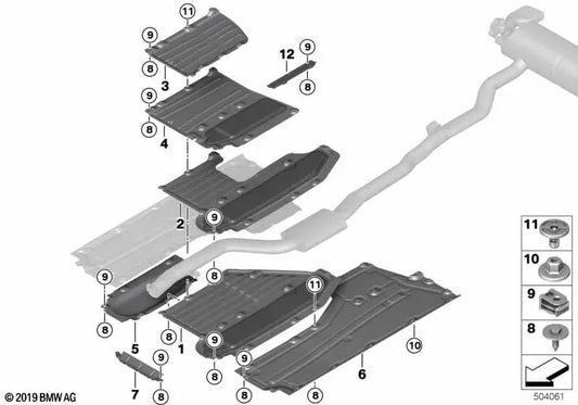 Soporte para revestimiento del piso medio izquierdo para BMW Serie 5 G30, G31N, Serie 7 G11N, G12 (OEM 51487375871). Original BMW.