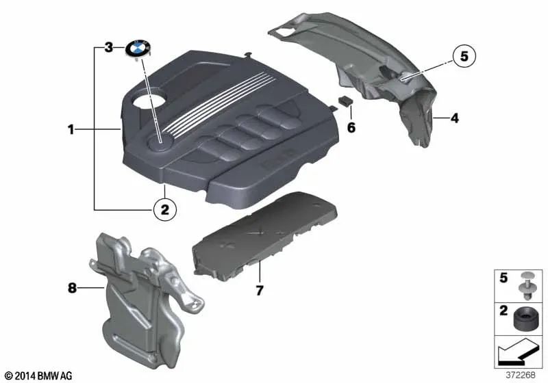 Cubierta acústica delantera para BMW Serie 5 F07, F10N, F11N, Serie 7 F01N, F02N, X1 E84, X5 F15, X6 F16 (OEM 11148490569). Original BMW