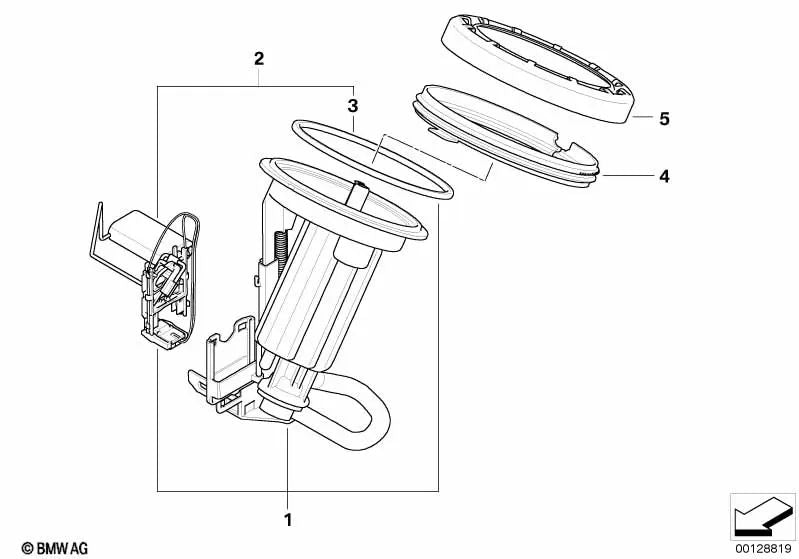 Unidad de bombeo con medidor de nivel de gasolina izquierda para BMW E60, E60N, E61, E61N, E63N, E64N (OEM 16146765827). Original BMW