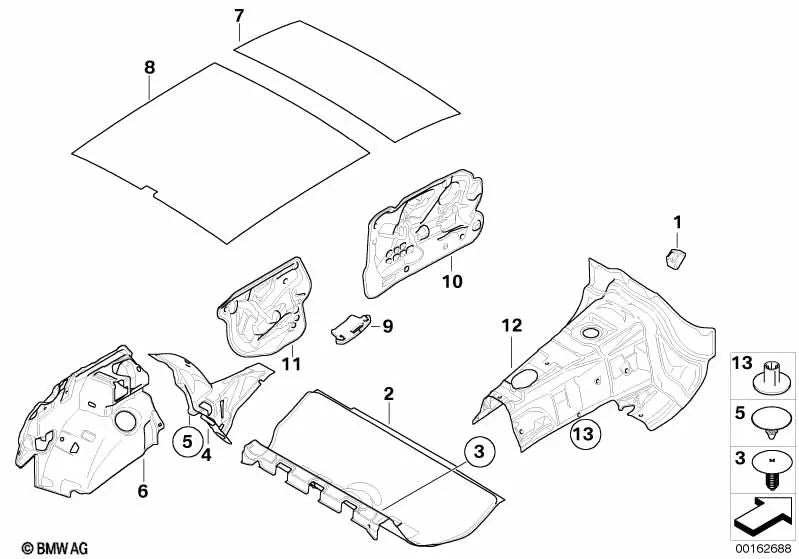 Aislamiento acústico puerta trasera izquierda para BMW E87, E87N (OEM 51487160951). Original BMW