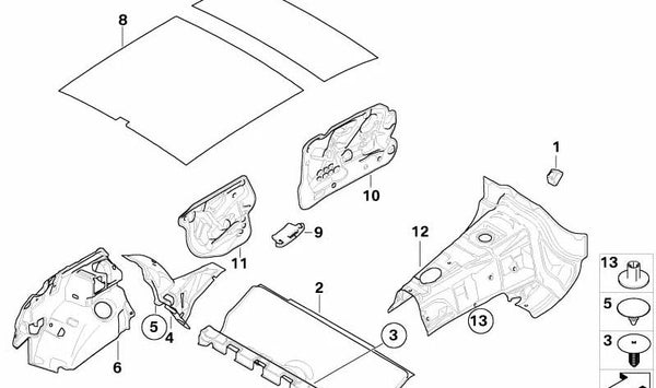 Aislante acústico puerta delantera derecha OEM 51487186920 para BMW E87 (Serie 1). Original BMW.