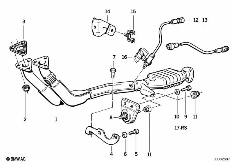 Soporte del tubo de escape para BMW Serie 3 E30 (OEM 18301716424). Original BMW