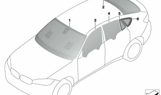 Cristal lateral fijo verde trasero izquierdo para BMW X6 F16, F86 (OEM 51377317771). Original BMW