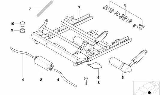 Carril de asiento derecho sin motores para BMW Z8 E52 (OEM 52102447623). Original BMW.