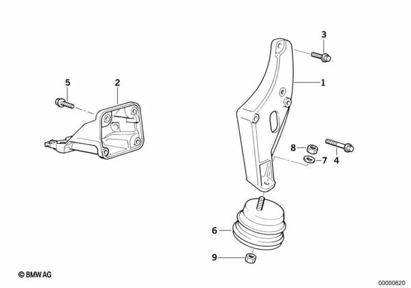 Soporte de goma para BMW Serie 5 E34 (OEM 11811139606). Original BMW.