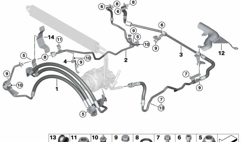 Tubo de retorno hidráulico OEM 32416855259 para BMW F15, F85, F16, F86. Original BMW.