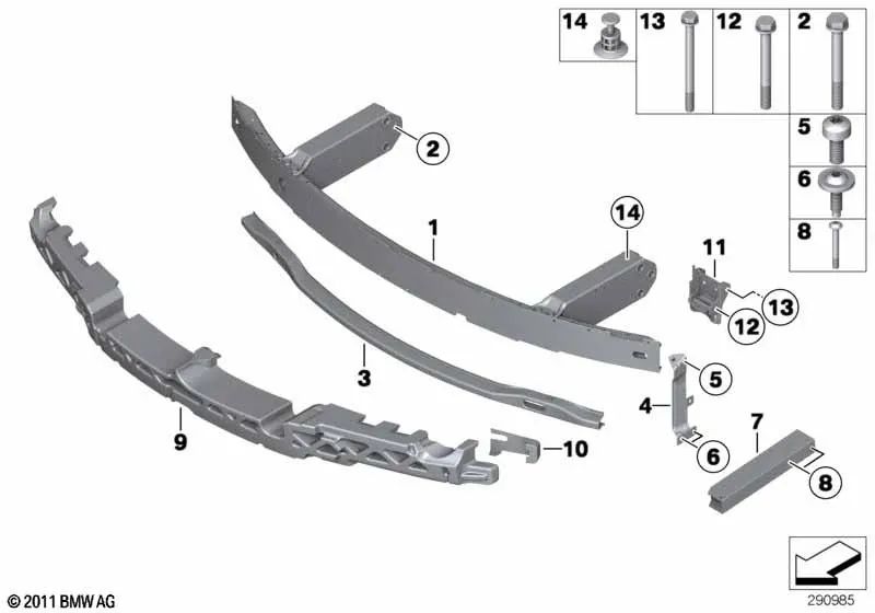 Elemento de deformación delantero inferior derecho para BMW F06, F12, F13 (OEM 51117231968). Original BMW