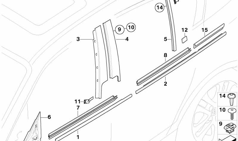 Decoración Marco de Ventana para BMW Serie 1 E87, E87N (OEM 51337154310). Original BMW